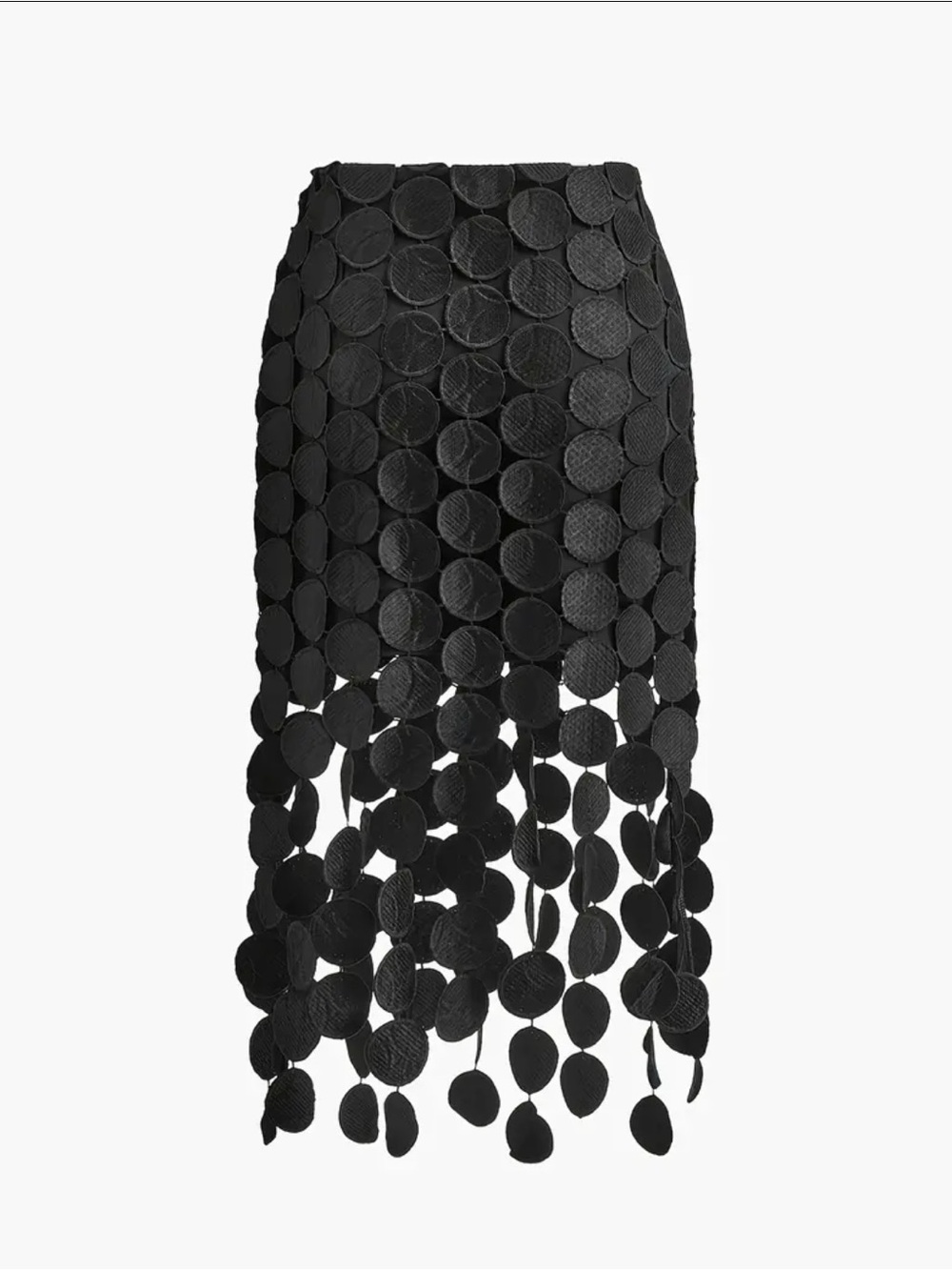 Black Circle Appliqué Pencil Skirt with Fringe Detail 2xl